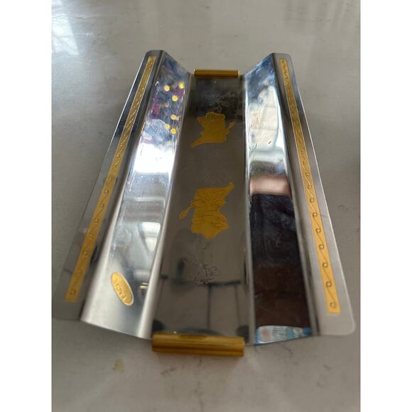 MCM Stainless Steel Lidded Butter Dish caviar cake tray set gold floral fasix - Picture 6 of 16